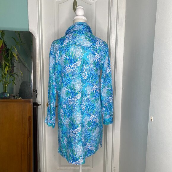 Lilly Pulitzer Blue & Green Women's Long Sleeve Button Down Tunic, Size S #352 - Picture 4 of 10